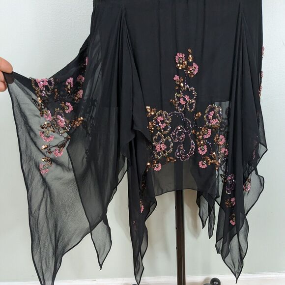 Vintage Sue Wong Prom Dress Midi Gown 10 Black Pink Silk Fairy Y2K Whimsigoth - Picture 3 of 13